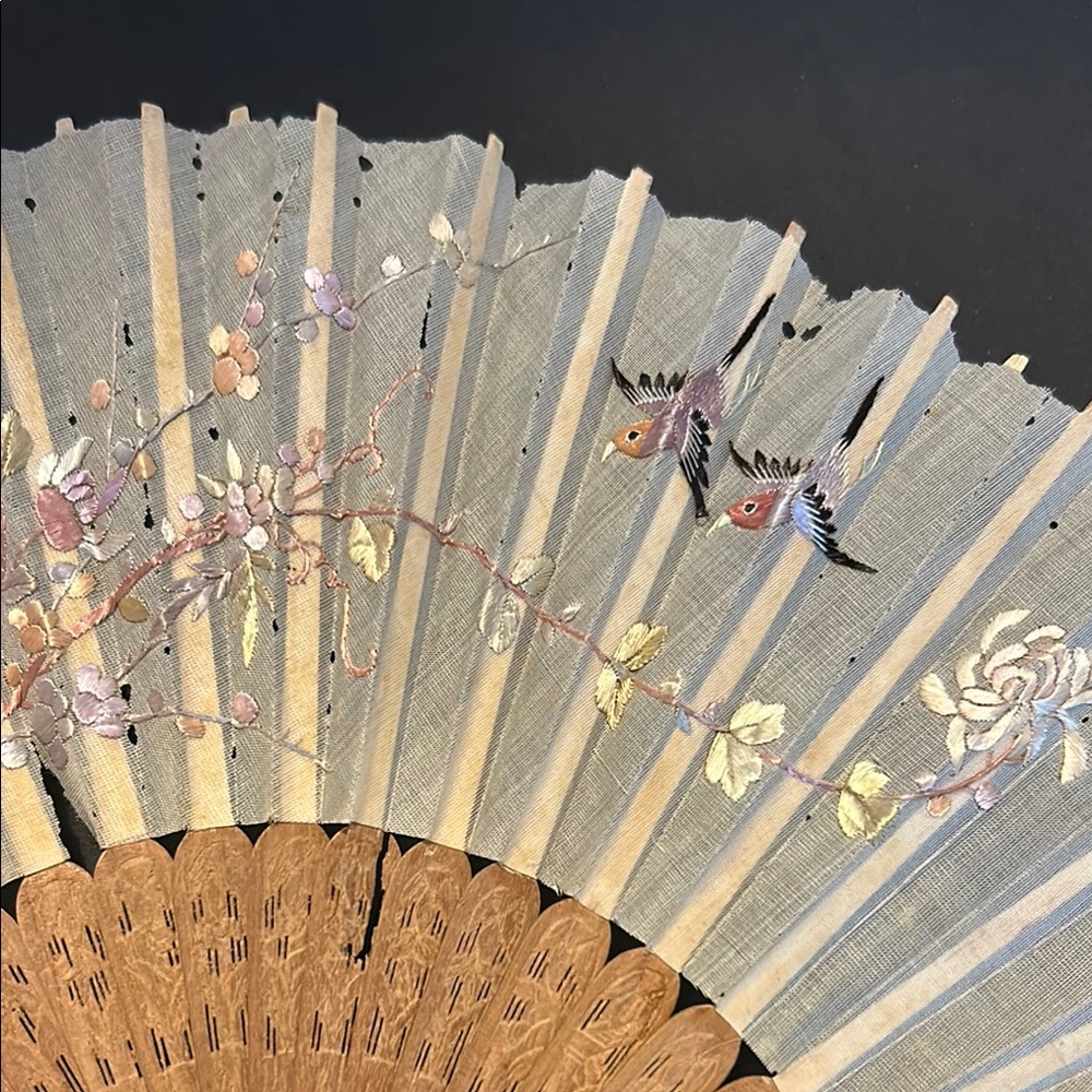 Silk Embroidery Fan with Gilt Box